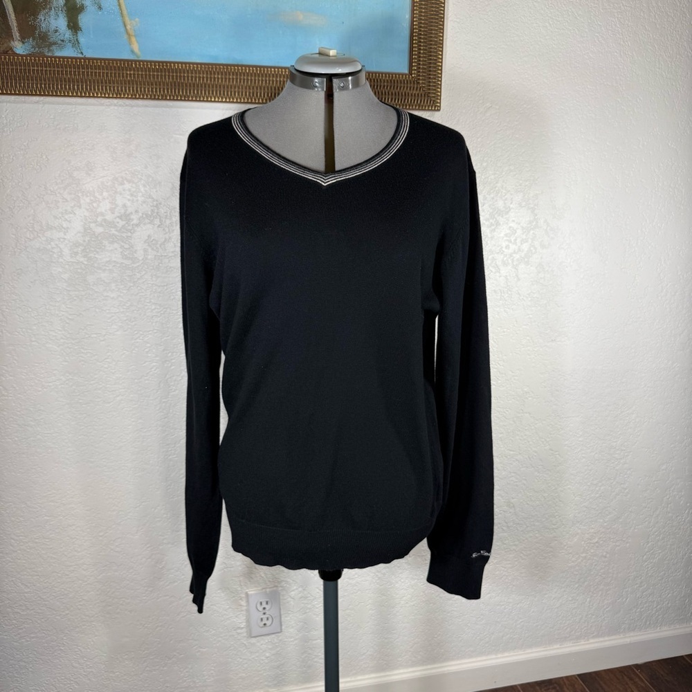 Ben Sherman Black V-Neck Sweater Mens Size Large Cotton/Lambs Wool‎